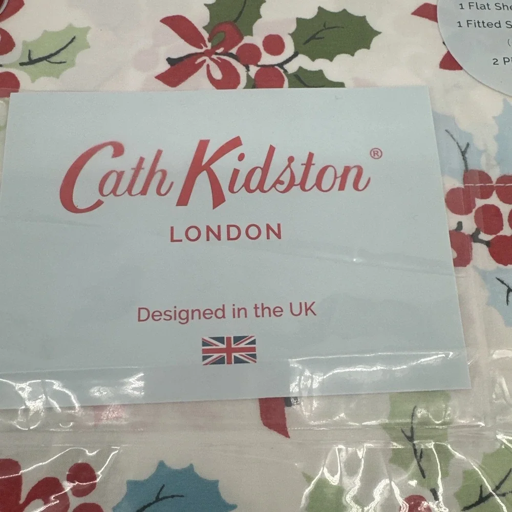 NEW Cath Kidston London Christmas Holly Queen‎ Sheet Set 6 Pc Holiday Cozy White
